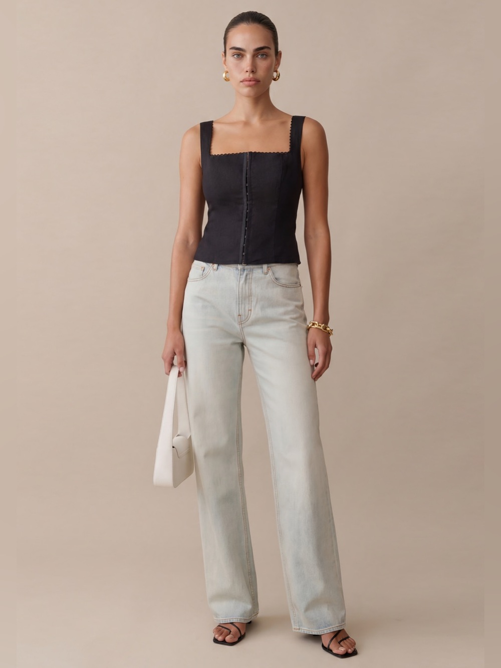 Kourt Few Moda Halley Black Linen Corset Top Size 4 NWT